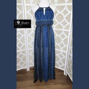 Hollister Women's Blue Chiffon Halter Open Back Criss Cross Maxi Dress Size S